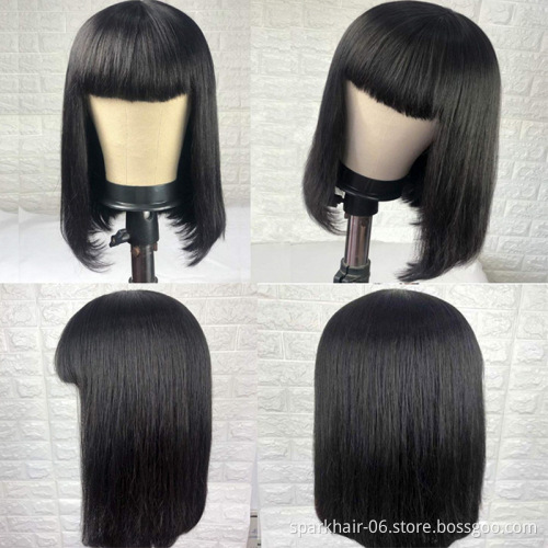 Vendor Wholesale P4/27 Highlight Human Hair Straight Bob Wig With Bangs 1B Curly Bob Machine Made Wigs 613Blonde Wigs With Bang